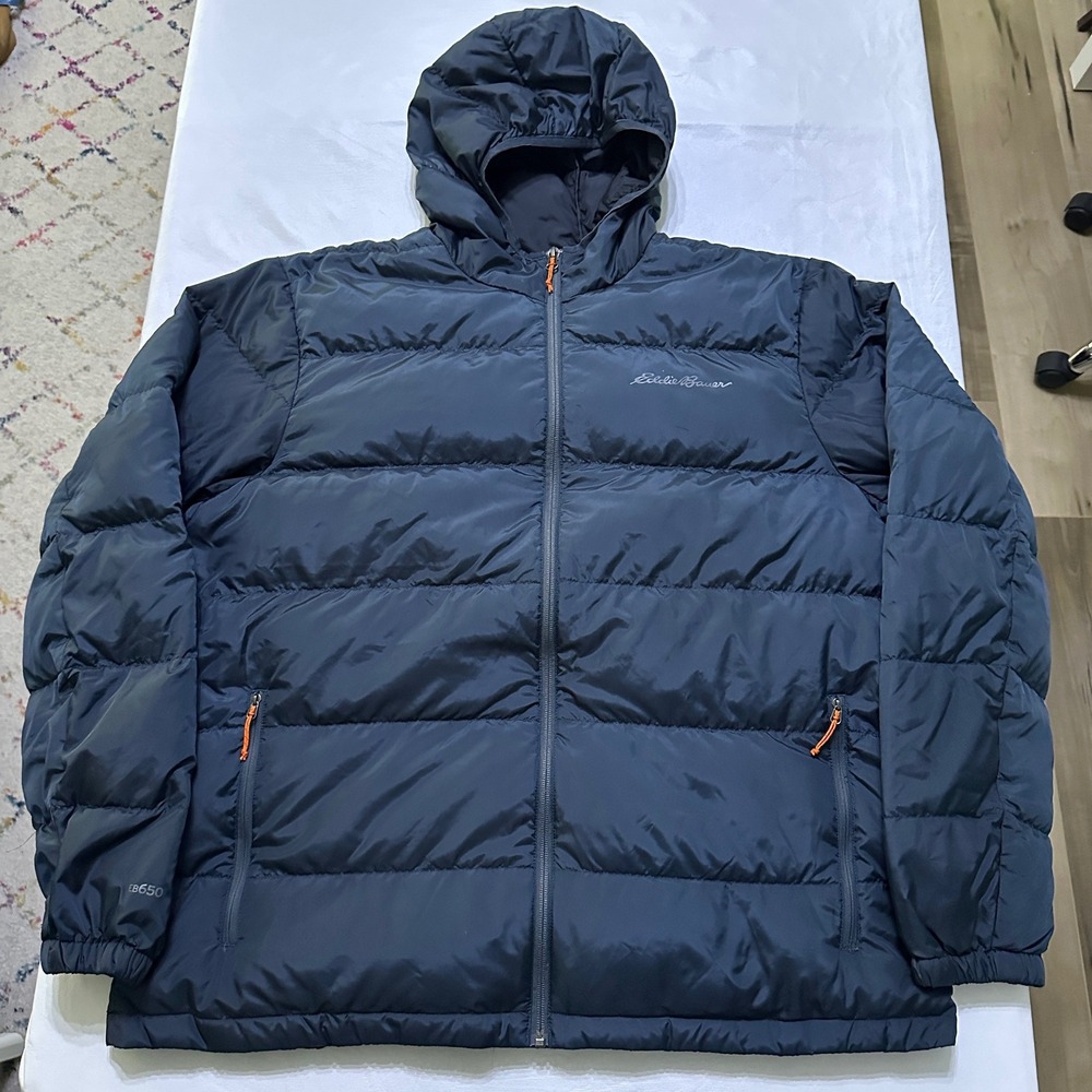 Eddie Bauer EB650 Down Hooded Puffer Jacket XL Wide Channel Outdoor Minimalist